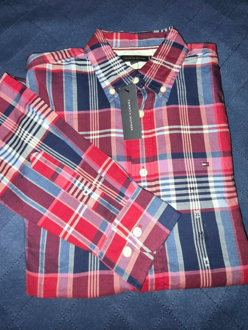Tommy Hilfiger Mens Solid Regular Fit Stretch Cotton Button Down Longsleeve New